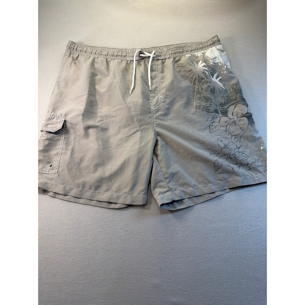 Caribbean Joe Mens XL Tan Tropical Floral Swim Trunks Cargo Board Shorts - Picture 2 of 11